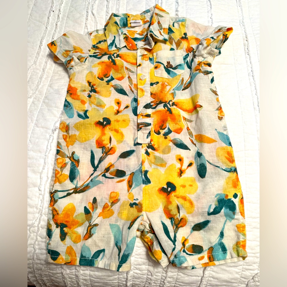 Toddler boy, watercolor, floral romper